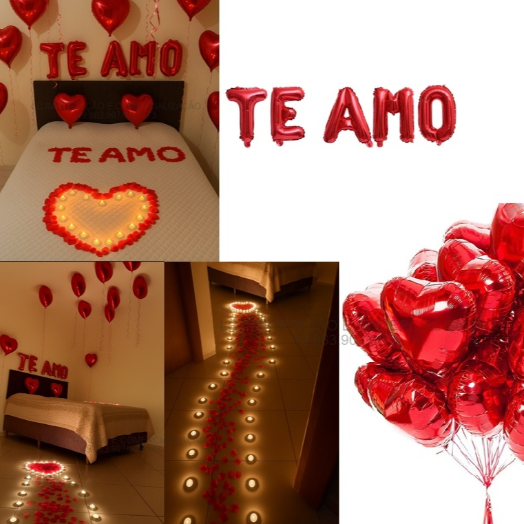 Kit Romântico 500 Pétalas + 10 Velas + 8 Balões + Te Amo
