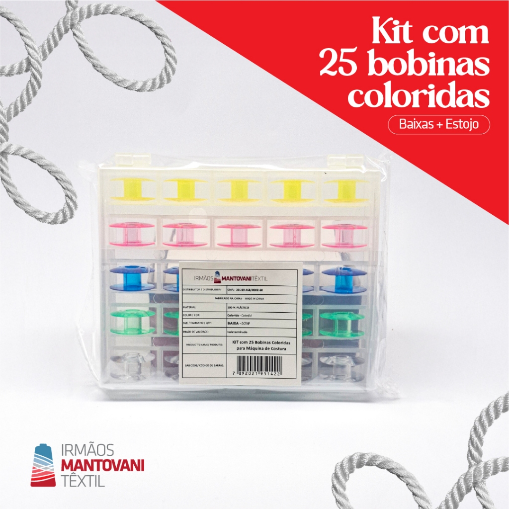 Kit com 25 Bobinas Baixas Coloridas – Plástico | Máquina de Costura Doméstica em Oferta na Shopee