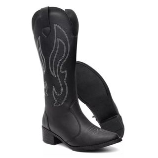 Bota Texana Country Feminina Confortável Leve e Macia de Couro Botina Cano Alto Bordada Super Estilosa Lançamento 2026
