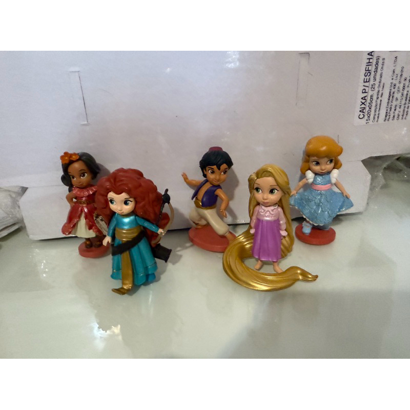 Miniaturas Mini Animators Princesas Disney originais Disney Store (Merida, Aladdin, Rapunzel, Cinderella e Elena)