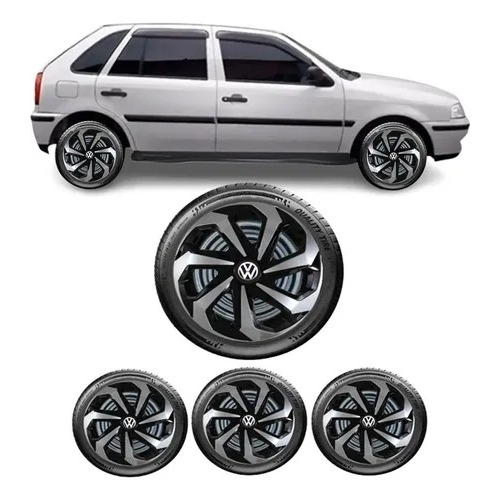 Jogo de Calota Com Emblema VW Gol G3 2000 a 2005  Aro 14 Spider