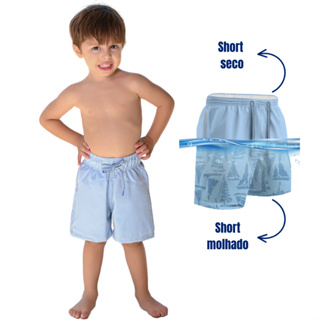 Short Mágico Masculino Infantil Estampa Mágica Azul Sereno Aparece Ao Molhar Praia Menino em Oferta na Shopee