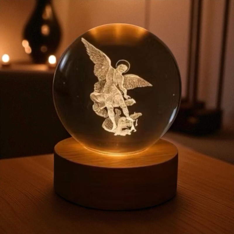 Luminária Abajur Mesa Bola de Cristal São Miguel 7 cm Luz LED 3D Decorativa Esfera Bivolt Vidr em Oferta na Shopee