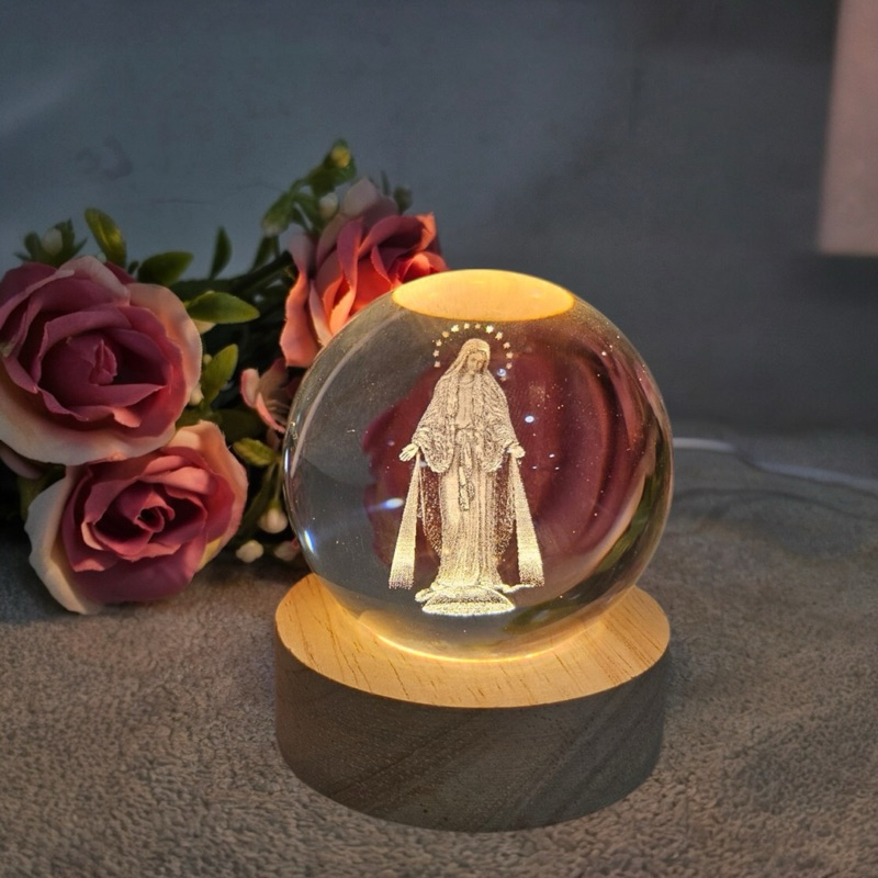Luminária Abajur Mesa Bola de Cristal Nossa Senhora das Graças 7 cm Luz LED 3D Decorativa Esfera Bivolt Vidro em Oferta na Shopee