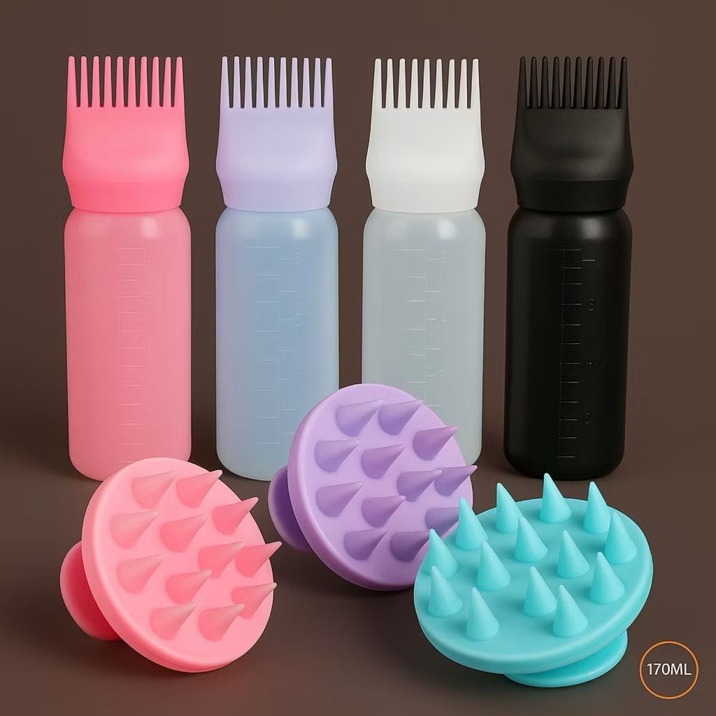 Kit Pente Frasco Aplicador De Tinta De Cabelo Com Pente De Dentes Massageador Capilar