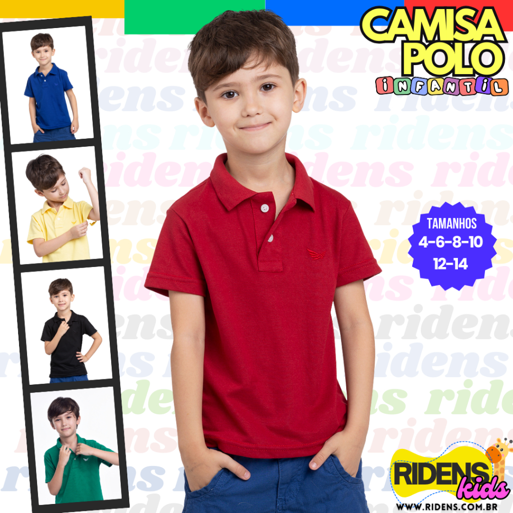 Camisa infantil Gola polo  Menino piquet algodão confortavél em Oferta na Shopee
