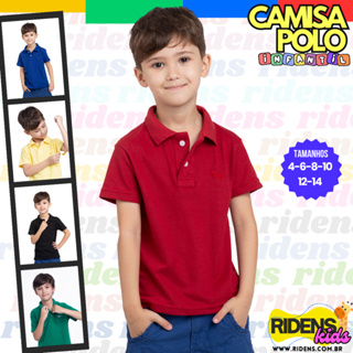 Camisa infantil Gola polo  Menino piquet algodão confortavél em Oferta na Shopee
