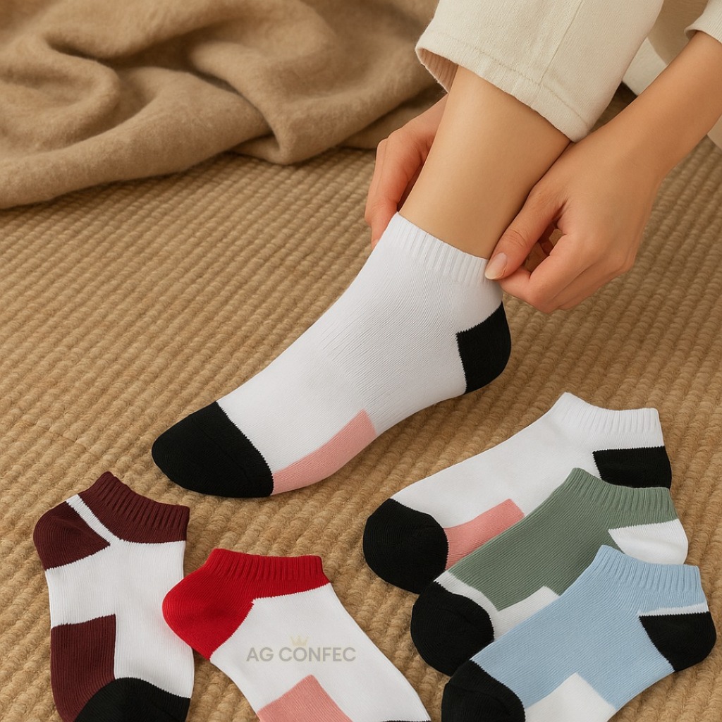 24 Pares Meia Feminina 100% Algodão Grossa Alta Qualidade Soquete em Oferta na Shopee