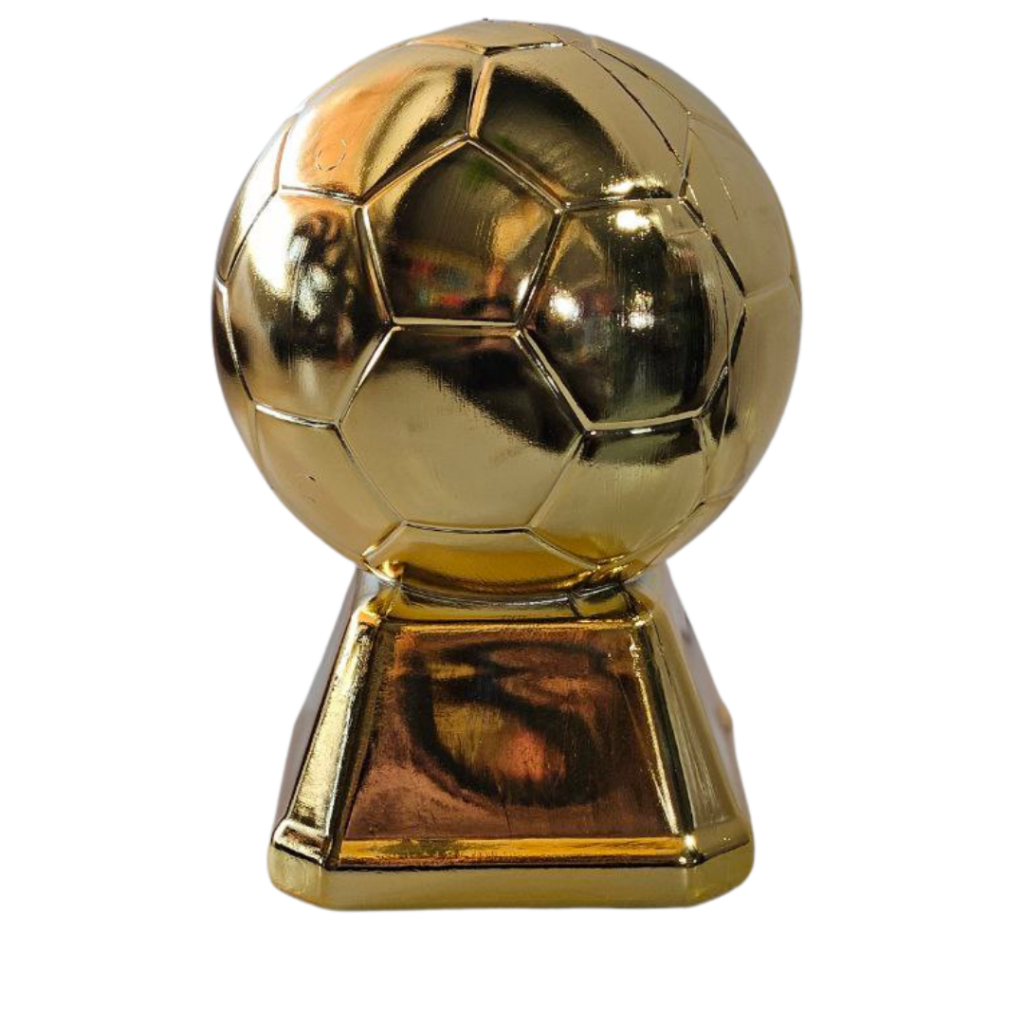 Troféu Bola de Futebol Dourada 16x11cm Plástico (com pequenos defeitos)