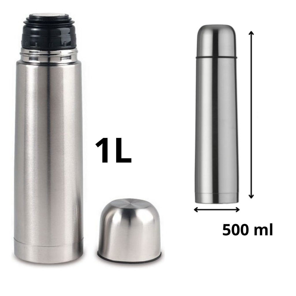 Kit Garrafas Térmica Inox 1L e 500ml Café Água Chimarrão Quente e Frio Cafe Agua