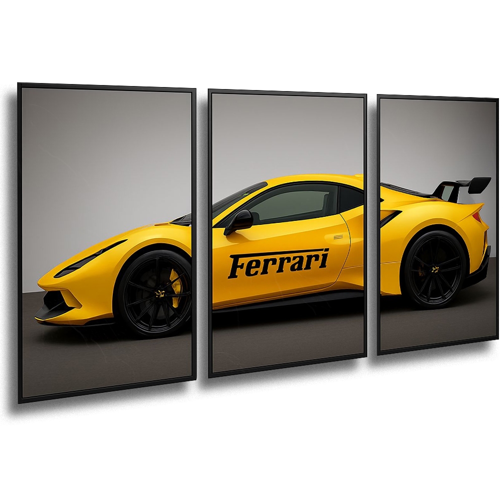 Quadro Ferrari Carro Esportivo 3 Telas Velocidade Estilo Luxo Decoração