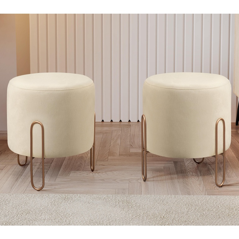 Conjunto - 2 Puffs Banqueta Mali Luxo Base Metálica Bronze em Oferta na Shopee