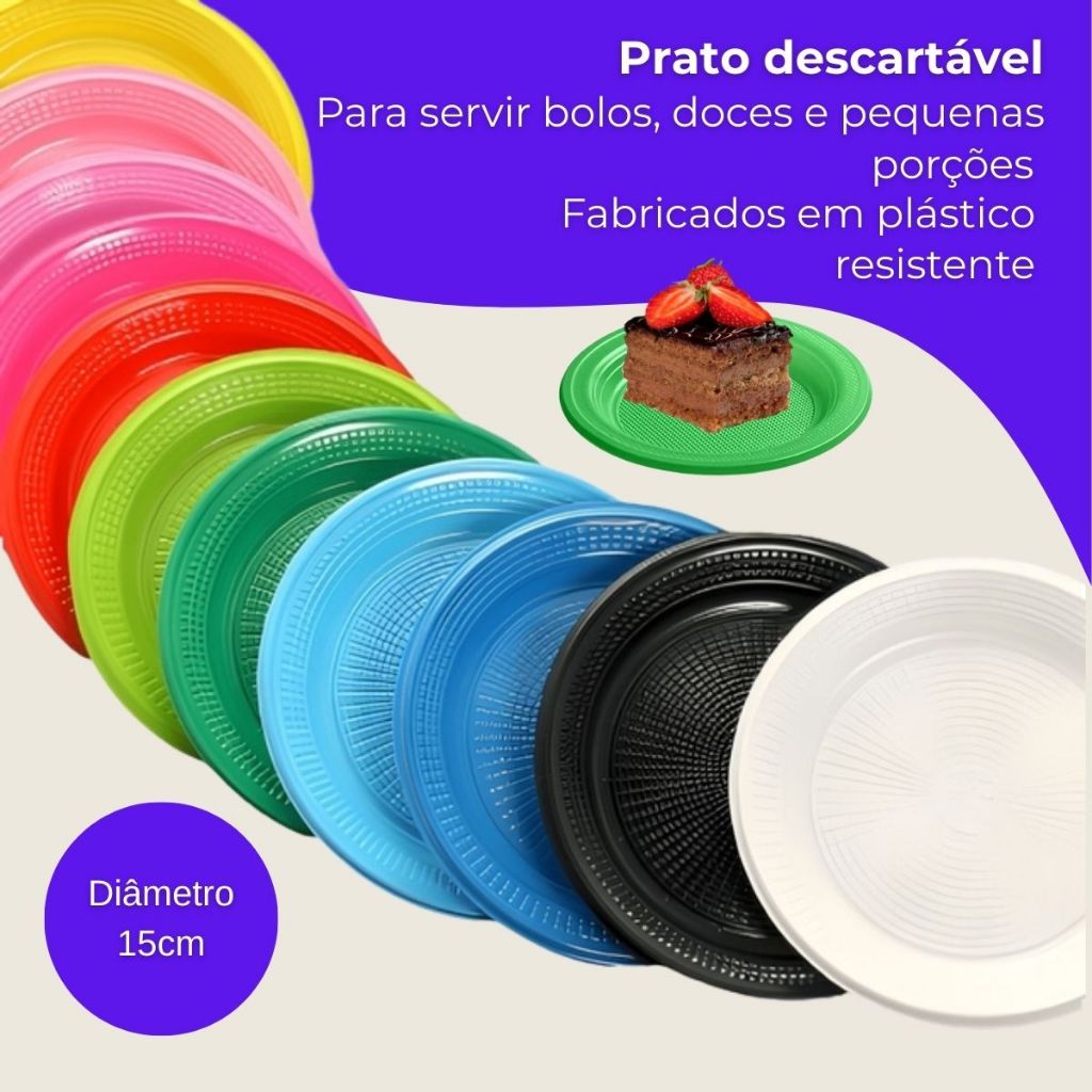 Prato Descartável Colorido 15cm – Kit com 10 a 50 Unidades para Festas, Bolos e Decoração de Eventos em Oferta na Shopee