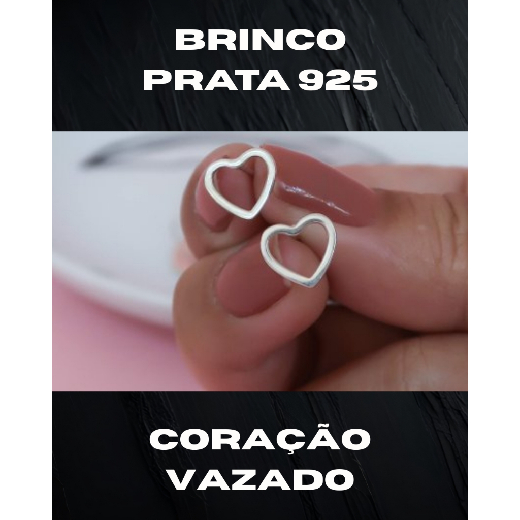 Brinco em formato Coração com tarracha em prata 925 em Oferta na Shopee