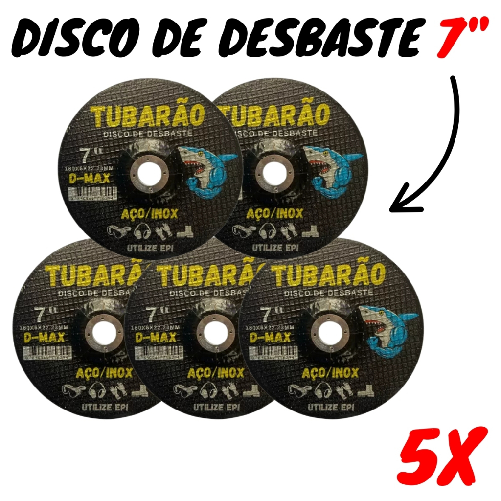 5x Disco De Desbaste 7" Polegadas Metal Ferro Tubarão