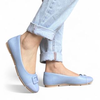 Sapatilha Feminina Azul Bico Redondo com Textura e Verniz Comfortflex 2463422-3 em Oferta na Shopee
