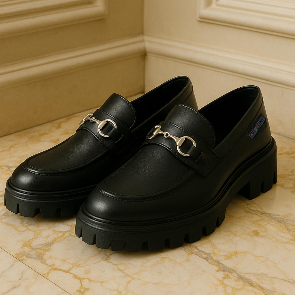 Mocassim Feminino Tratorado Preto Corrente Grafite Confortavel Estiloso Elegante