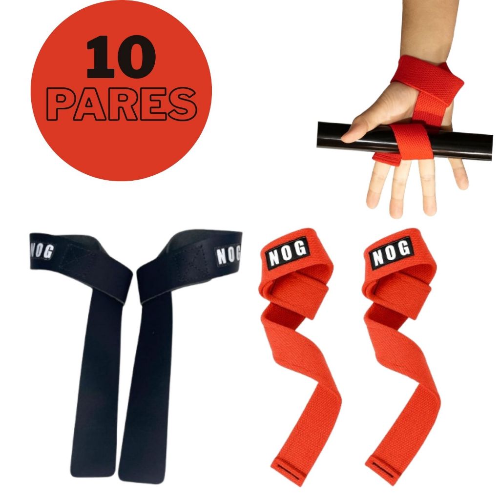 kit 10 Pares de Fita Strap Luva Peso Pulso Tala Munhequeira Couro Crossfit Gancho