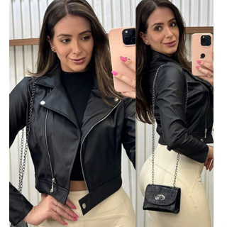 Jaqueta De Couro Feminina Com Ziper Inverno Elegante Envio Imediato em Oferta na Shopee