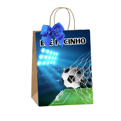Sacolinhas Kraft Personalizadas Tema Futebol Festa de Aniversário Doces Balas Lembrancinhas Acompanha Laço
