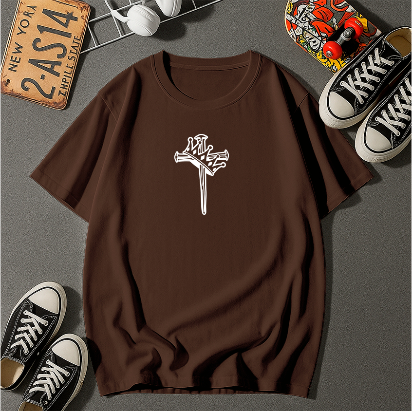 Camiseta Básica da Coroa 100% Algodão Coroa com a Cruz Religiosa Cristão T-shirt Blusas Para Sair