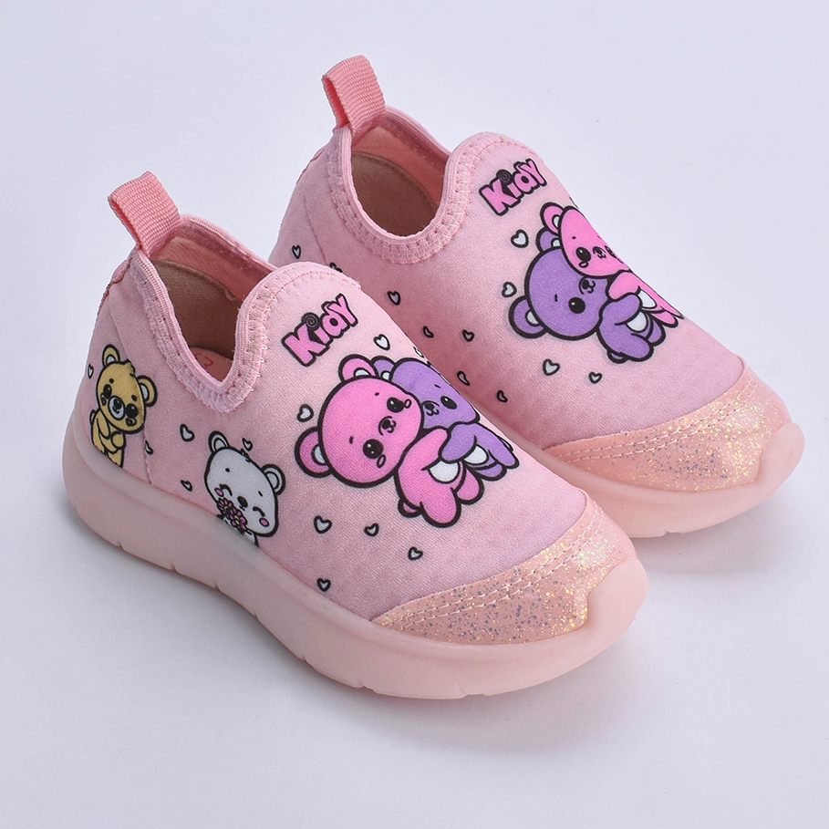 Tênis Infantil Kidy Flex Light Led Nude Calce Fácil Ursinho Leve Macio Antiderrapante em Oferta na Shopee