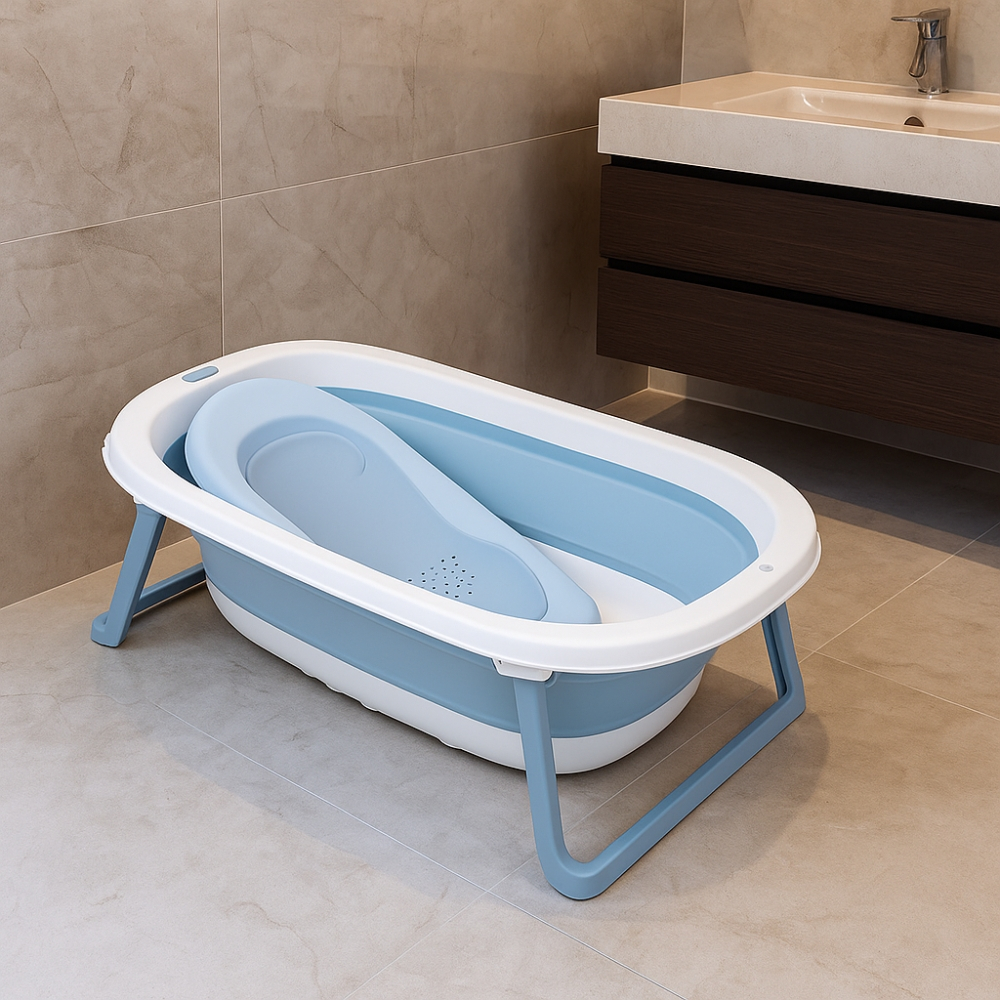 Banheira Dobrável Portátil Azul Para Bebê Com Assento Deend em Oferta na Shopee