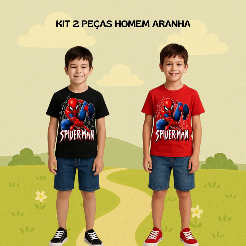 Kit 2 Camiseta Infantil Homem Aranha Blusa Manga Curta 100% Algodão em Oferta na Shopee