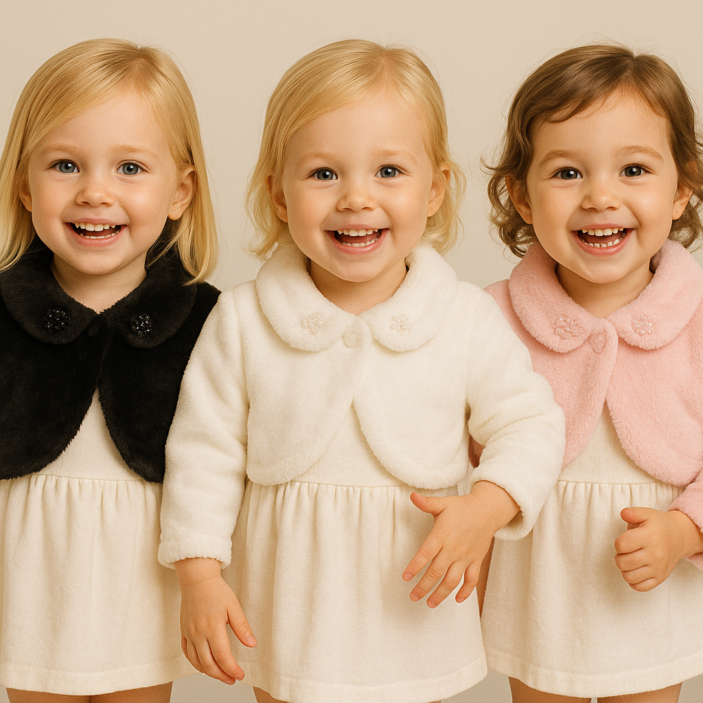 Bolero em Pele plush Batizado infantil e Bebê  de 6 meses a 10 anos