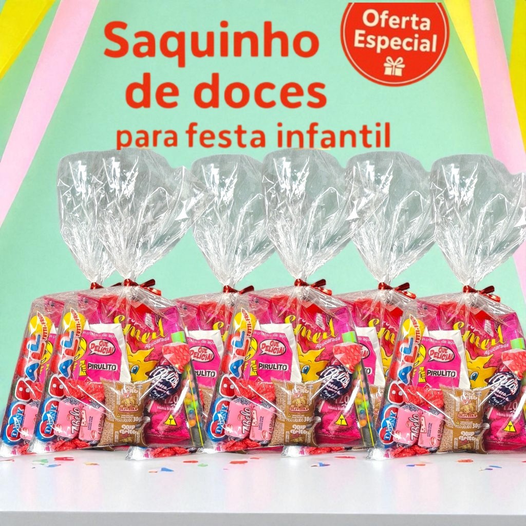Kit Saquinhos com Doces Prontos | Lembrancinha Festa Infantil, Aniversário e Eventos em Oferta na Shopee