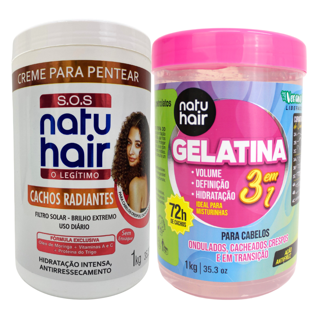 Kit Definição Radiante Creme Para Pentear Cachos Radiantes + Gelatina Modeladora 3 em 1 Natuhair