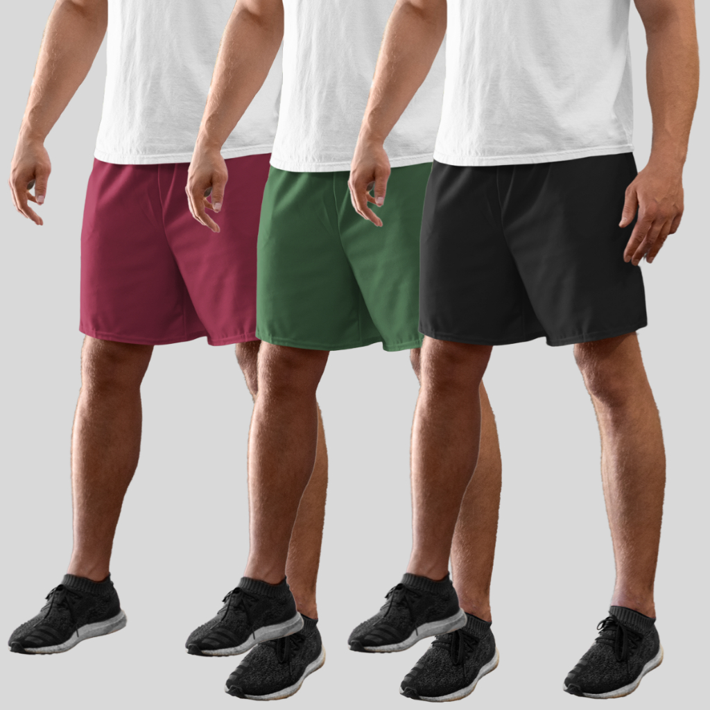 KIT 3 SHORT TACTEL ELASTANO ESPORTIVO ACADEMIA FITNESS DRY FIT CORRIDA TREINO ATACADO