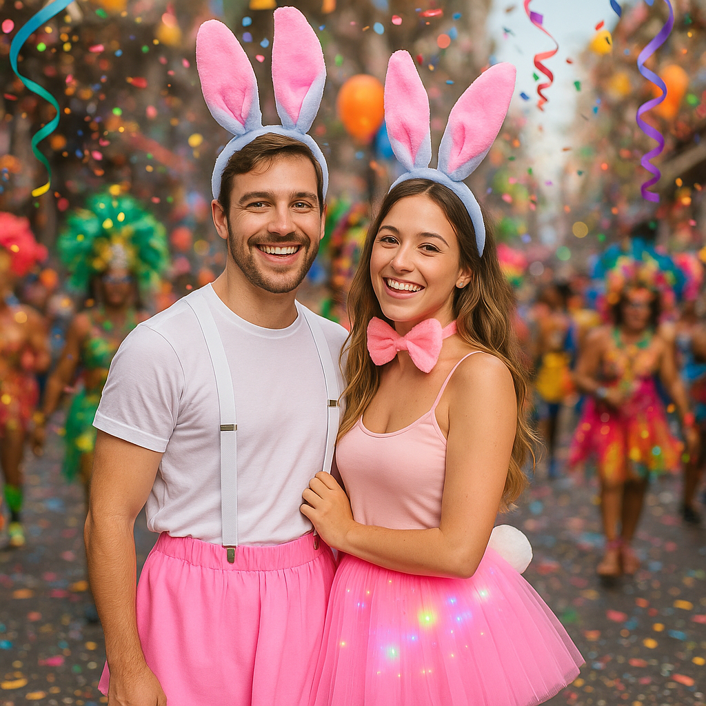 Fantasia Coelho LED Páscoa Carnaval Adulto e Infantil Tiara Coelhinho Saia Tule Cosplay Cheasy Festa
