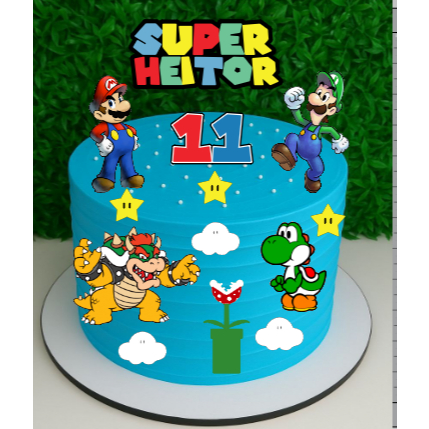Topo de Bolo Super Mario - Topper de Bolo Personalizado - Super Mario