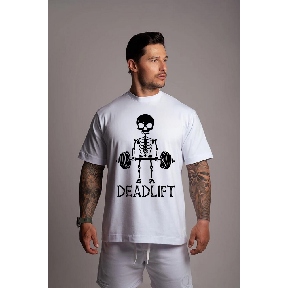 Camiseta Premium Deadlift Caveira Treino Confortavel Oversized Academia Gym Musculacao