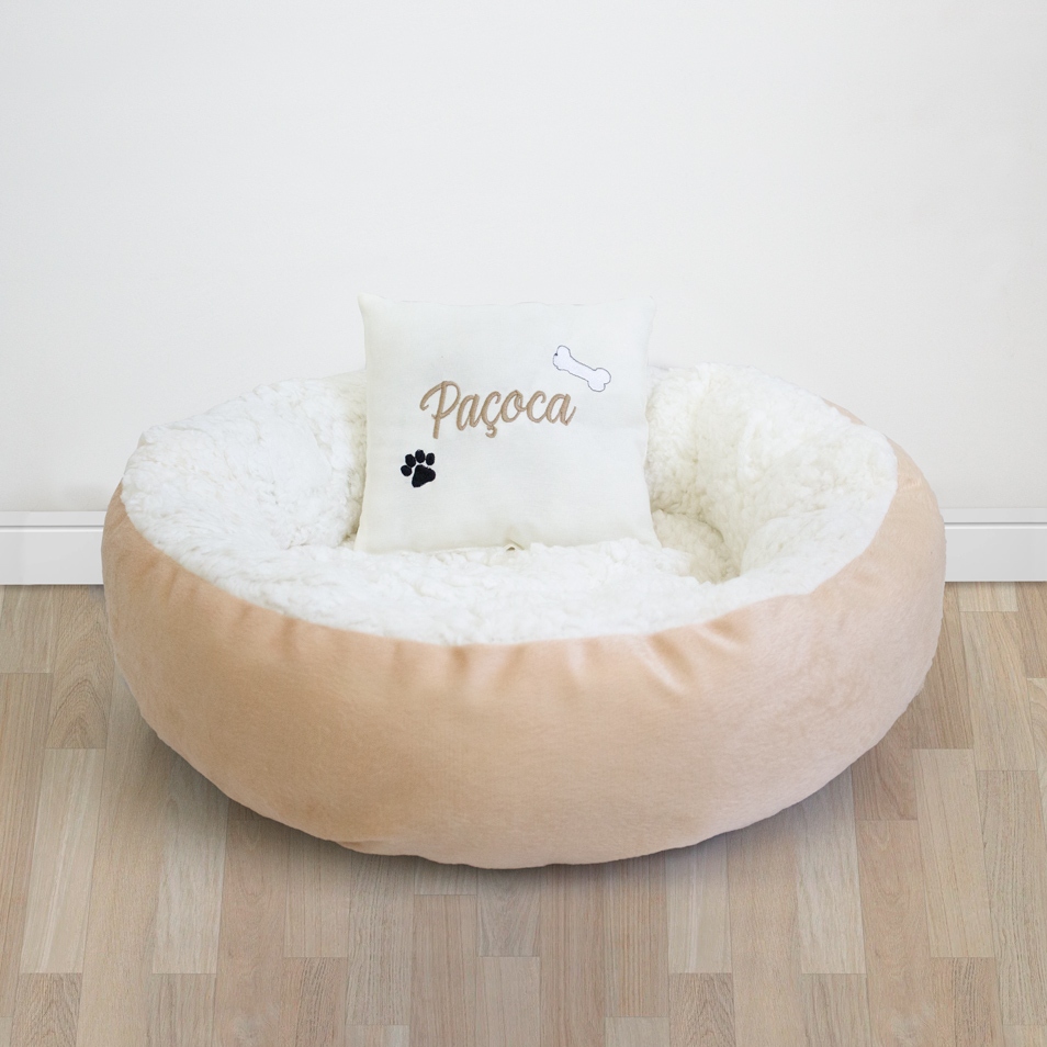 Cama Pet G 70 x 70cm - Sherpa e Almofada Avulsa Personalizado com o nome | Aconchegante Macio | MG