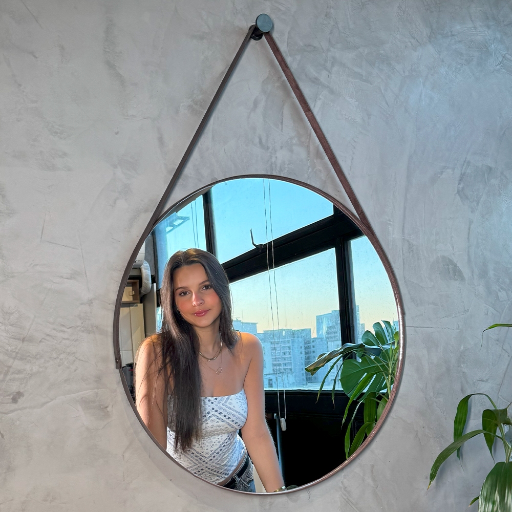 Espelho Redondo Adnet 50cm com Alça e Suporte Sala Hall Lavabo Banheiro Quarto - Outlet Do...