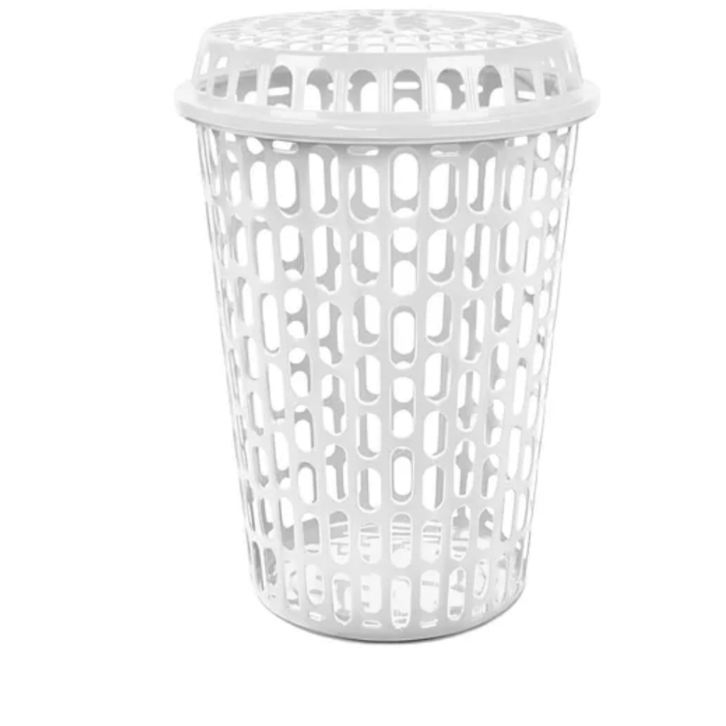 Cesto Telado 60Lts Com Tampa  Branco e Preto