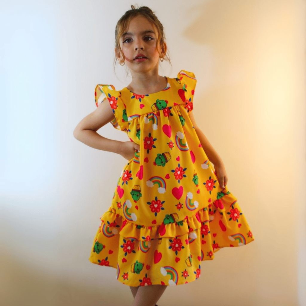 Vestido Infantil Feminino Menina Moda Estampado Blogueirinha Festa Alegria em Cada Passo em Oferta na Shopee