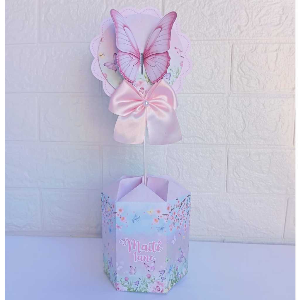 PEGUE E MONTE - Kit de Centro de mesa Jardim das Borboletas Personalizado | Arranjo Enfeite Cachepô | Lembrancinha