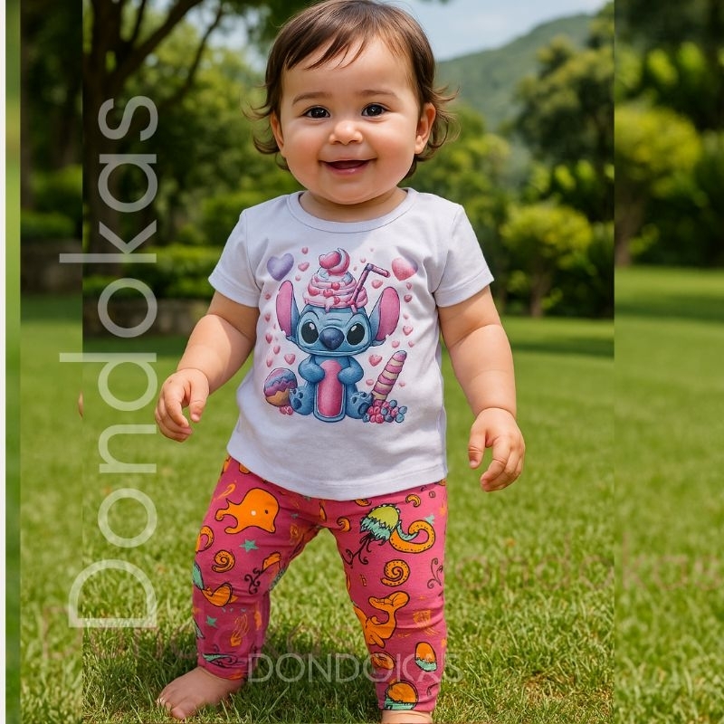 Conjunto Bebe Legue e Blusa  Manga Curta Roupa Infantil Menina Tematico Veste até 12 meses