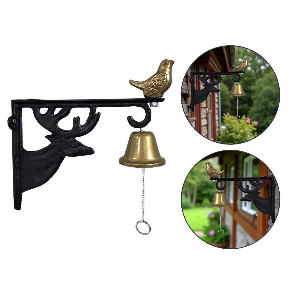 Sino De Parede Em Metal Fundido Estilo Rústico Decorativo Com Passarinho E Alce Campainha Vintage