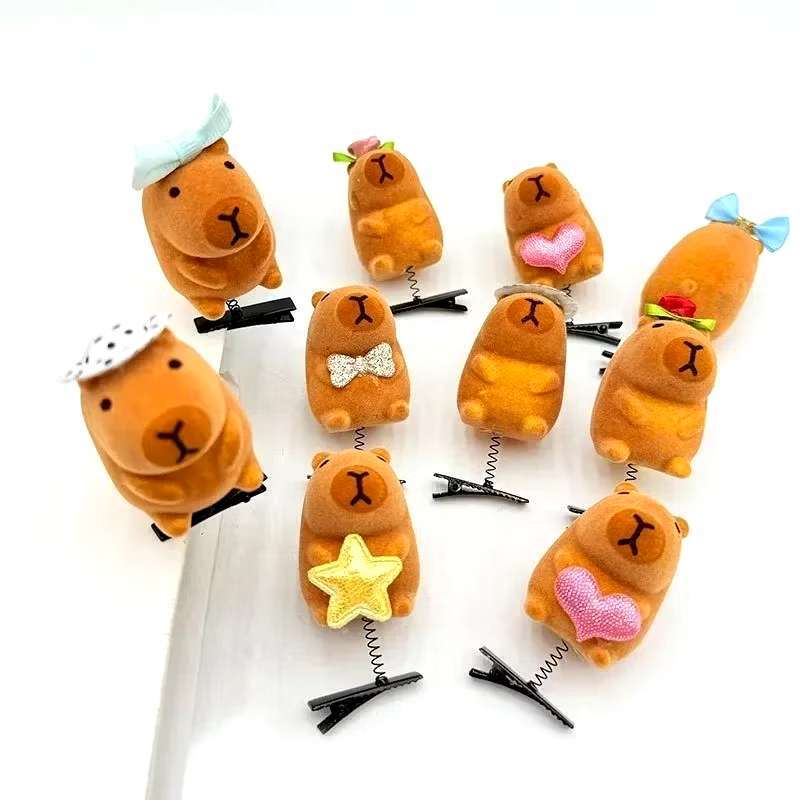 5/10 Peças Grampos De Cabelo De Capivara 3D Fofos Moda Desenho Animado Pelúcia Grampo De Bico De Pato Para Criança Festa