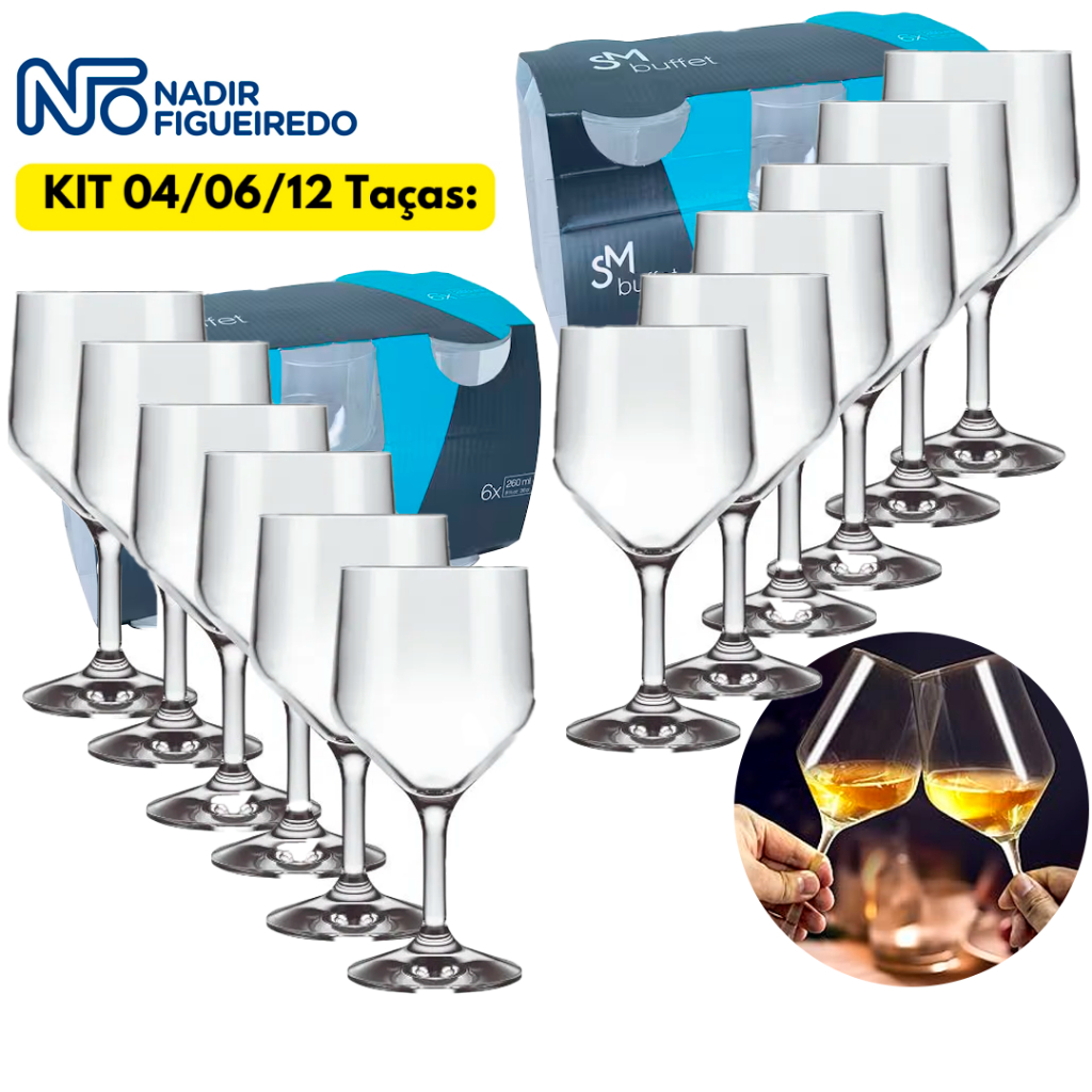 Jogo Kit 12/06/04 Taças Vidro Buffet 260ML Vinho Água Suave Multiuso Grande Evento Casamento Hotel em Oferta na Shopee