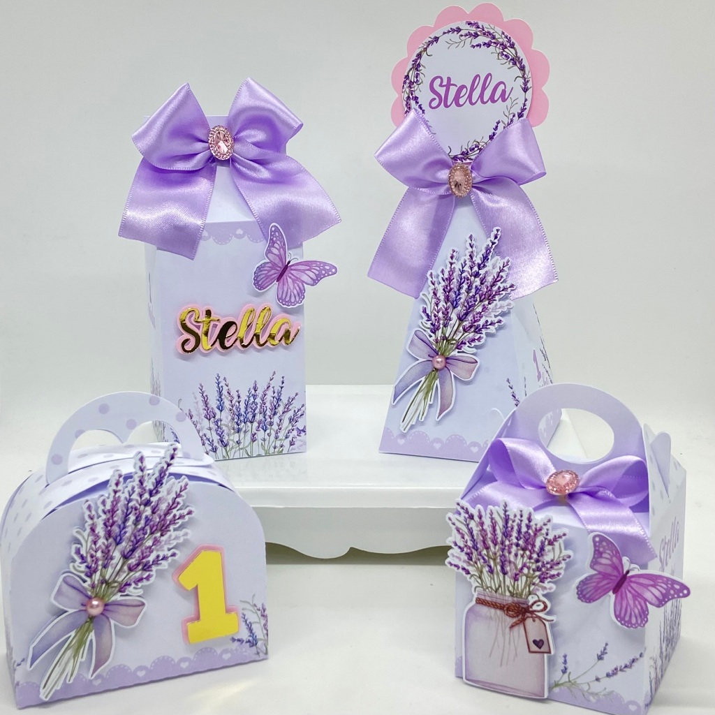 Kit Festa Lavandas Personalizado / Lembrancinhas / Aniversário/ Festa / Caixinhas Personalizadas Milk Maletinha Piramide