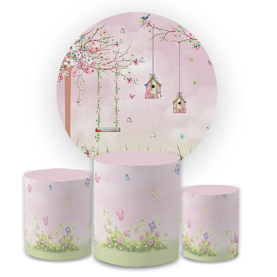 Kit Capa Painel Redondo + Trio Cilindro Decoração Jardim Verde Borboletas Festa Comemoração Veste Fácil em Oferta na Shopee