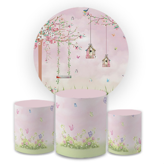 Kit Capa Painel Redondo + Trio Cilindro Decoração Jardim Verde Borboletas Festa Comemoração Veste Fácil em Oferta na Shopee