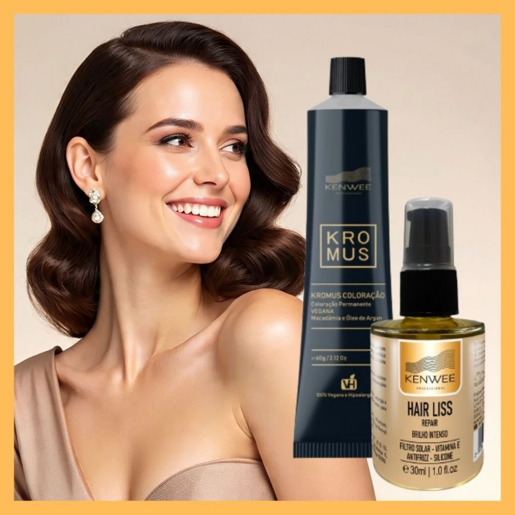 Kit Cor e Tratamento: Coloração e Recuperador de Pontas Danificadas Hair Liss Repair Kenwee (Escolher Cor Coloração)