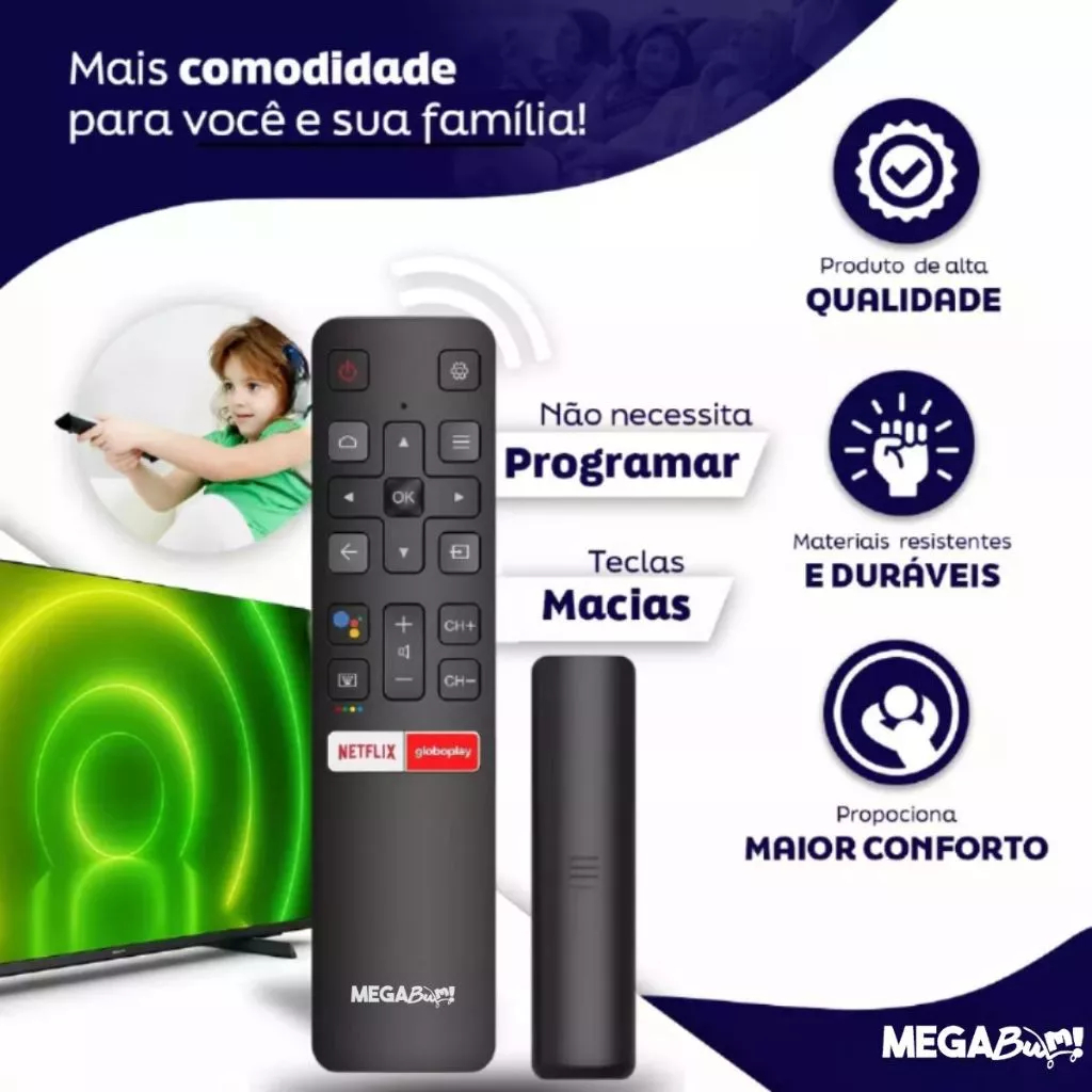 Controle Remoto Para Tv Tcl Smart 4k Android Netflix Globoplay — imagem 2 de 2