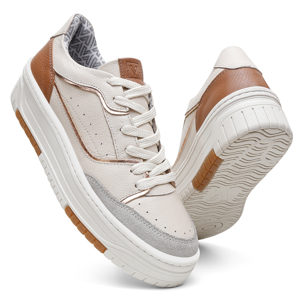 Tênis Feminino Vittal Aura em Couro Legitimo Solado Flatform Confortável